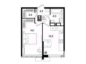 1-к квартира, вторичка, 37м2, 12/16 этаж