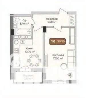 1-к квартира, вторичка, 39м2, 1/9 этаж