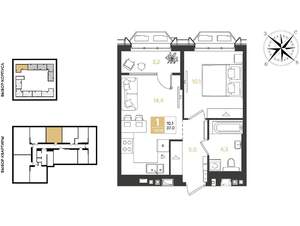 1-к квартира, строящийся дом, 37м2, 3/18 этаж