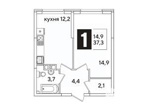 1-к квартира, вторичка, 37м2, 5/16 этаж