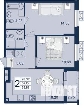2-к квартира, вторичка, 56м2, 2/18 этаж