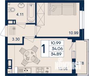 1-к квартира, вторичка, 35м2, 6/18 этаж