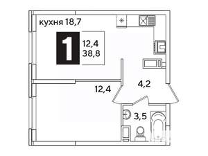 1-к квартира, вторичка, 39м2, 14/16 этаж