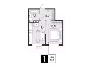 1-к квартира, вторичка, 38м2, 6/18 этаж