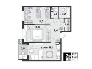 2-к квартира, вторичка, 70м2, 8/9 этаж