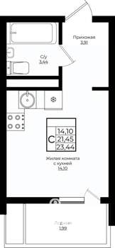 Студия квартира, вторичка, 23м2, 10/10 этаж