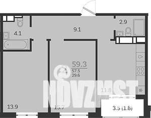 2-к квартира, вторичка, 59м2, 3/24 этаж