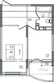 1-к квартира, вторичка, 41м2, 2/16 этаж