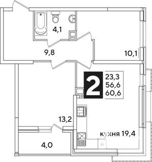 2-к квартира, строящийся дом, 61м2, 2/16 этаж