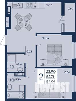 2-к квартира, вторичка, 54м2, 3/18 этаж