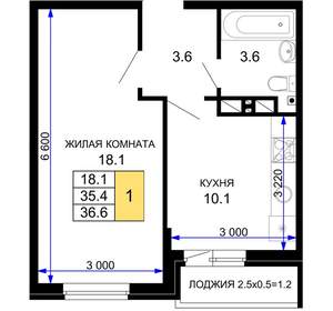 1-к квартира, вторичка, 37м2, 6/16 этаж