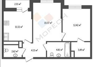 2-к квартира, вторичка, 55м2, 8/9 этаж