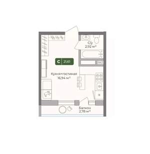 Студия квартира, вторичка, 22м2, 6/10 этаж