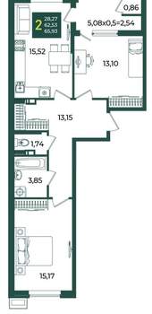 2-к квартира, вторичка, 66м2, 5/18 этаж