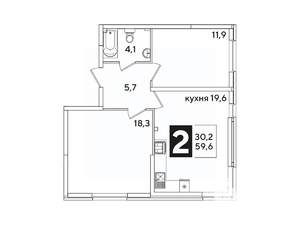 2-к квартира, вторичка, 60м2, 2/16 этаж