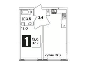 1-к квартира, вторичка, 37м2, 7/16 этаж