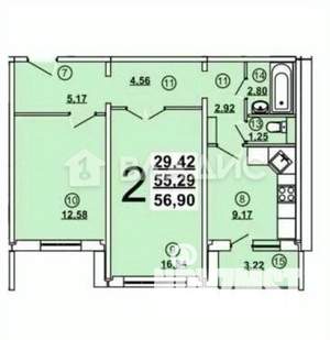 2-к квартира, вторичка, 57м2, 14/24 этаж