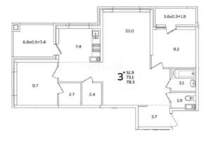 3-к квартира, вторичка, 72м2, 8/24 этаж