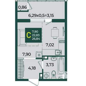 Студия квартира, вторичка, 27м2, 8/18 этаж