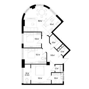 4-к квартира, строящийся дом, 115м2, 4/15 этаж