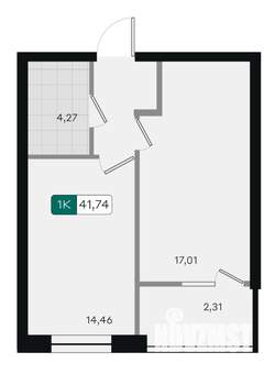 1-к квартира, вторичка, 42м2, 4/18 этаж