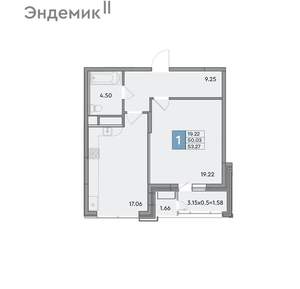 1-к квартира, вторичка, 53м2, 8/12 этаж