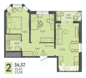 2-к квартира, вторичка, 55м2, 3/18 этаж