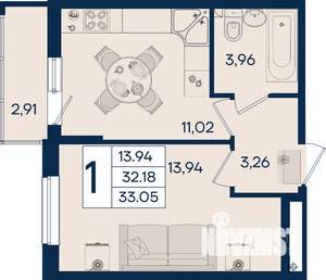 1-к квартира, вторичка, 33м2, 2/18 этаж