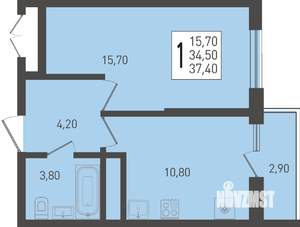 1-к квартира, строящийся дом, 37м2, 18/24 этаж