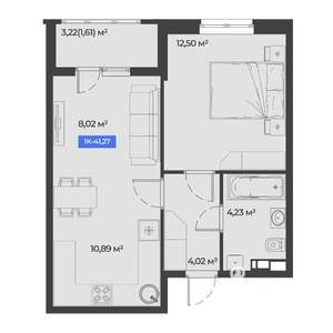 1-к квартира, строящийся дом, 41м2, 4/5 этаж
