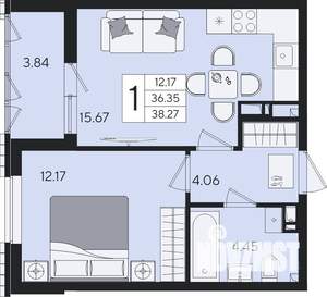 1-к квартира, вторичка, 38м2, 6/8 этаж