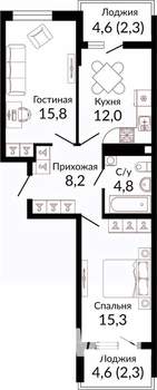 2-к квартира, вторичка, 63м2, 2/22 этаж