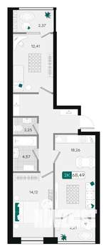 2-к квартира, вторичка, 68м2, 2/18 этаж