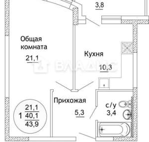 1-к квартира, вторичка, 49м2, 5/21 этаж