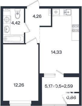 1-к квартира, вторичка, 39м2, 2/18 этаж