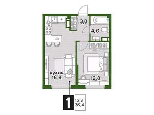 1-к квартира, вторичка, 39м2, 13/16 этаж