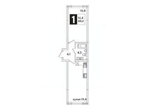 1-к квартира, вторичка, 44м2, 6/16 этаж