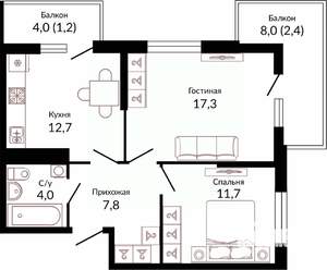2-к квартира, вторичка, 59м2, 4/22 этаж