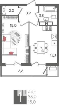 1-к квартира, вторичка, 45м2, 24/24 этаж