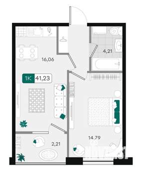 1-к квартира, вторичка, 41м2, 14/18 этаж