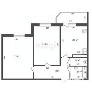 2-к квартира, вторичка, 53м2, 6/14 этаж