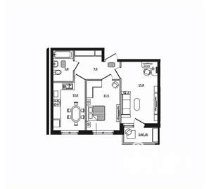 2-к квартира, вторичка, 51м2, 6/9 этаж