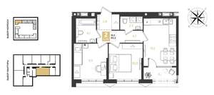 2-к квартира, строящийся дом, 50м2, 18/18 этаж