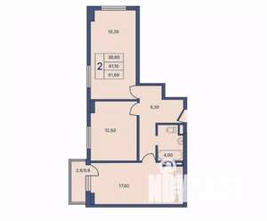 2-к квартира, вторичка, 62м2, 4/5 этаж