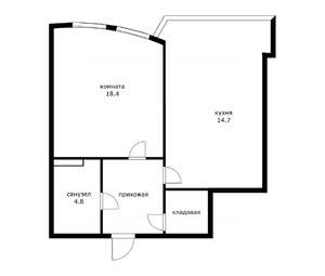 1-к квартира, вторичка, 49м2, 12/21 этаж