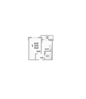 1-к квартира, вторичка, 39м2, 3/18 этаж
