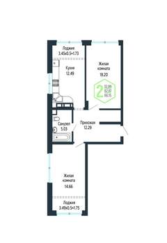 2-к квартира, вторичка, 66м2, 5/24 этаж