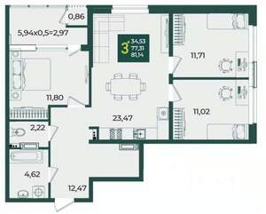 3-к квартира, вторичка, 81м2, 9/18 этаж