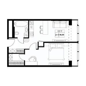 2-к квартира, вторичка, 46м2, 10/19 этаж