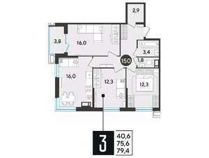 3-к квартира, вторичка, 79м2, 2/18 этаж